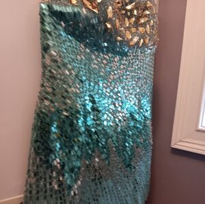 Party Dress With Aqua Sequoins Size 14